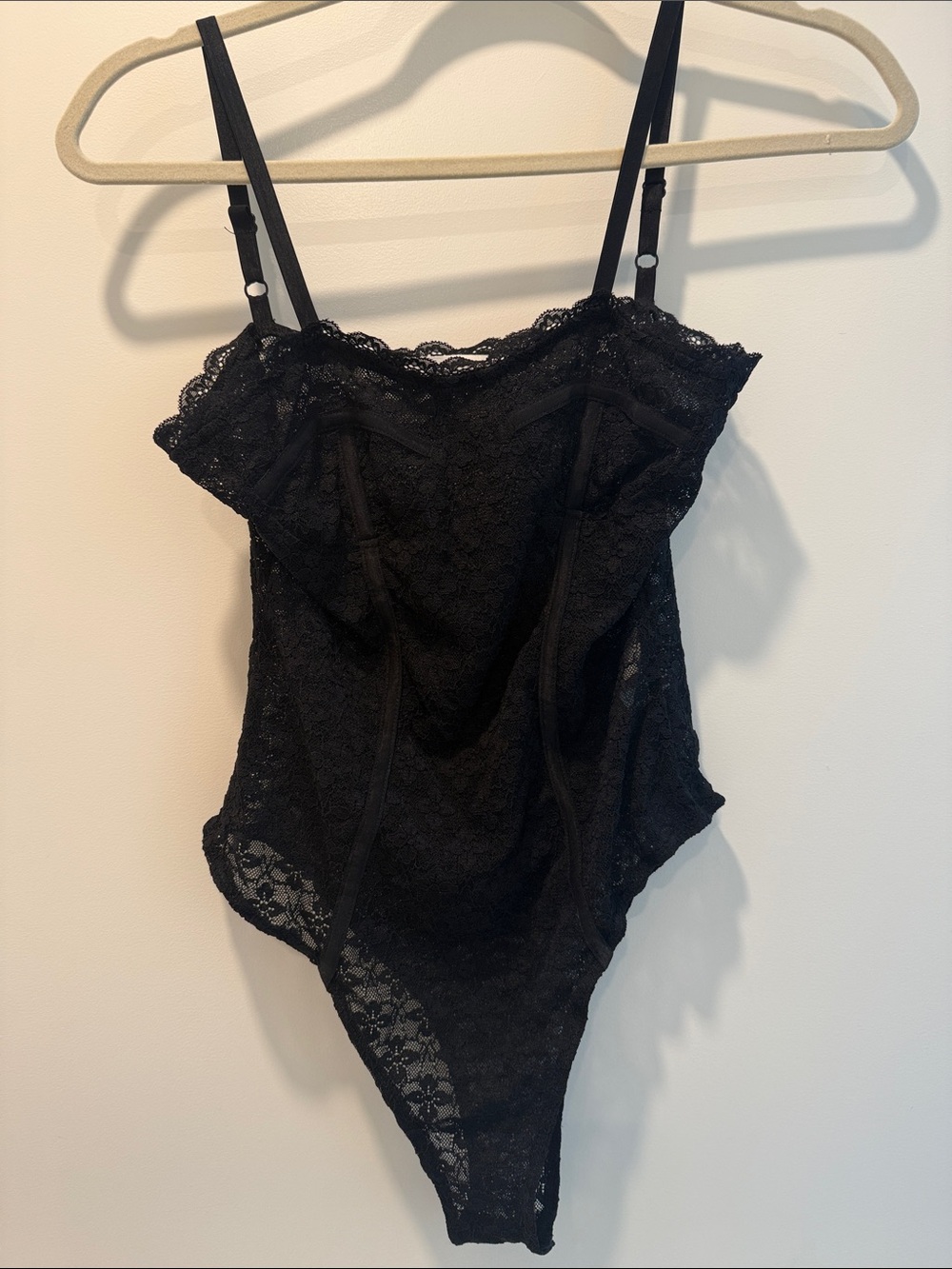 12th Tribe Black Lace Sheer Bodysuit with Scalloped Trim - Picture 3 of 6